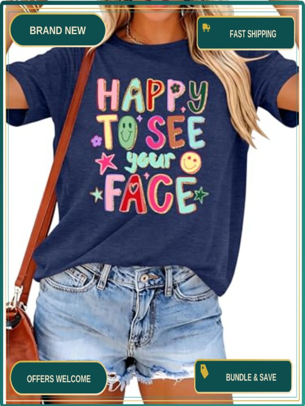 Teacher T-Shirt Happy To See Your Face Letters Print Short Sleeve Tee